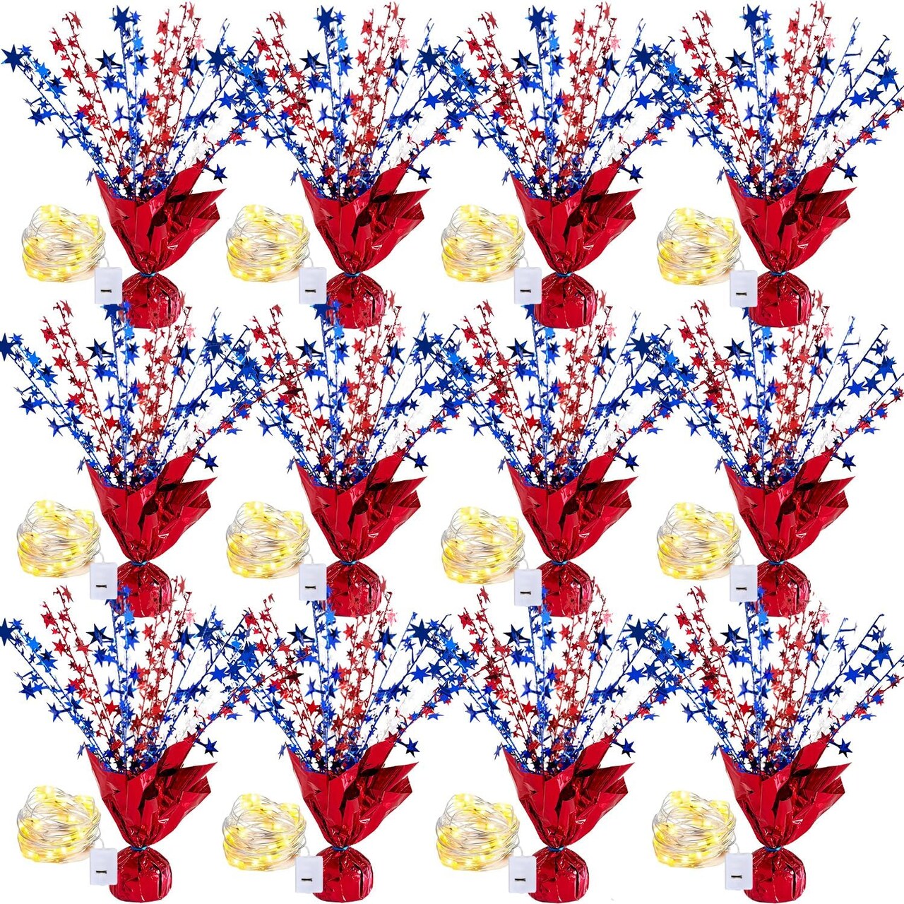 12 Pack 4th of July Table Centerpiece Metallic Foil Spray Centerpiece Star Burst